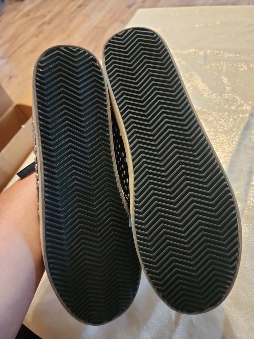 Steve Madden White Sneakers with Leopard Toe and Black Laces - Picture 3 of 5